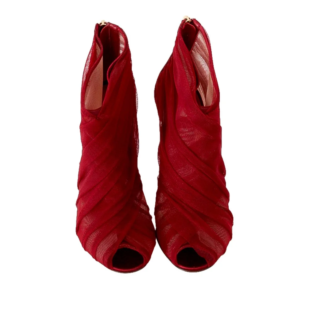DOLCE & GABANNA 💎 Red Tulle Open-Toe High-Heels Designer Booties Shoes EU 38.5 - Picture 2 of 6